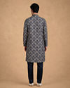 Manyavar Men Dark Blue Silk Kurta Pajama with Print