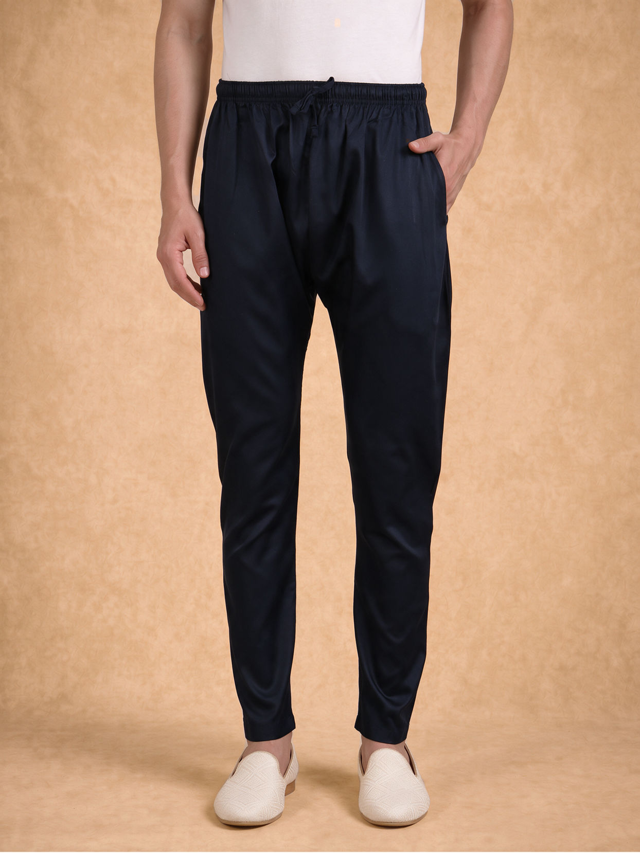 Manyavar Men Dark Blue Silk Kurta Pajama with Print