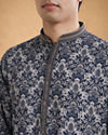 Manyavar Men Dark Blue Silk Kurta Pajama with Print