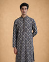 Manyavar Men Dark Blue Silk Kurta Pajama with Print