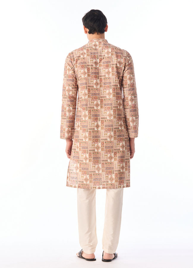 Manyavar Men Fawn Patchwork Printed Kurta Pajama Set
