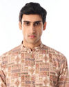 Manyavar Men Fawn Patchwork Printed Kurta Pajama Set