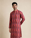 Manyavar Men Orange Art Silk Kurta Pajama with Print