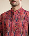 Manyavar Men Orange Art Silk Kurta Pajama with Print