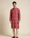 Manyavar Men Orange Art Silk Kurta Pajama with Print
