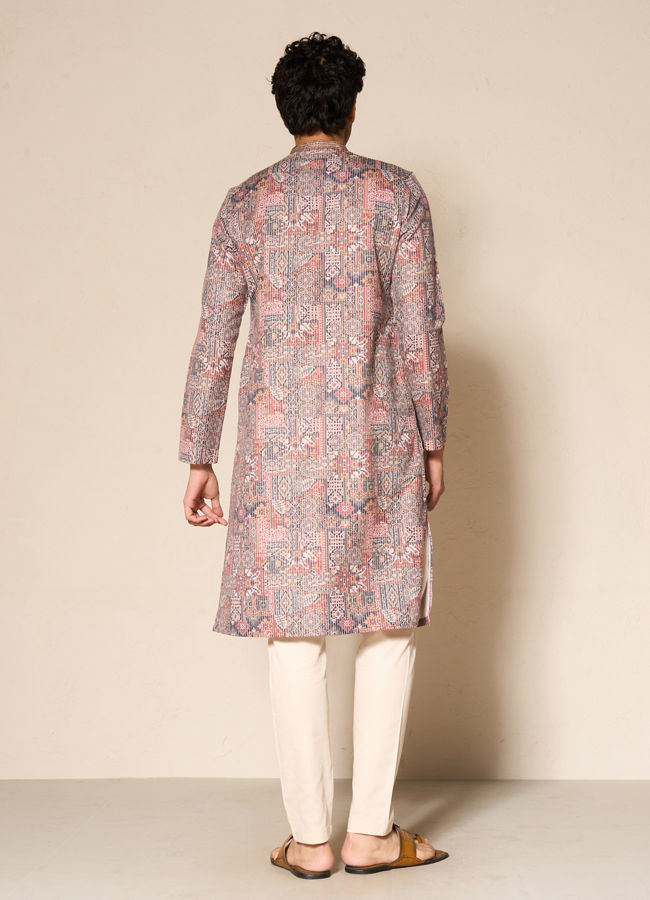 Manyavar Men Blue Printed Kurta Pajama Set