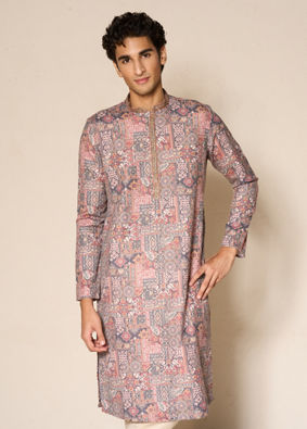 Manyavar Men Blue Printed Kurta Pajama Set