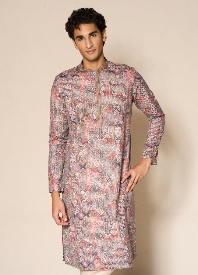Manyavar Men Blue Printed Kurta Pajama Set