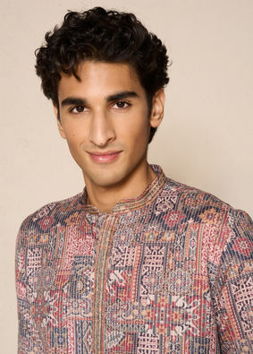 Manyavar Men Blue Printed Kurta Pajama Set