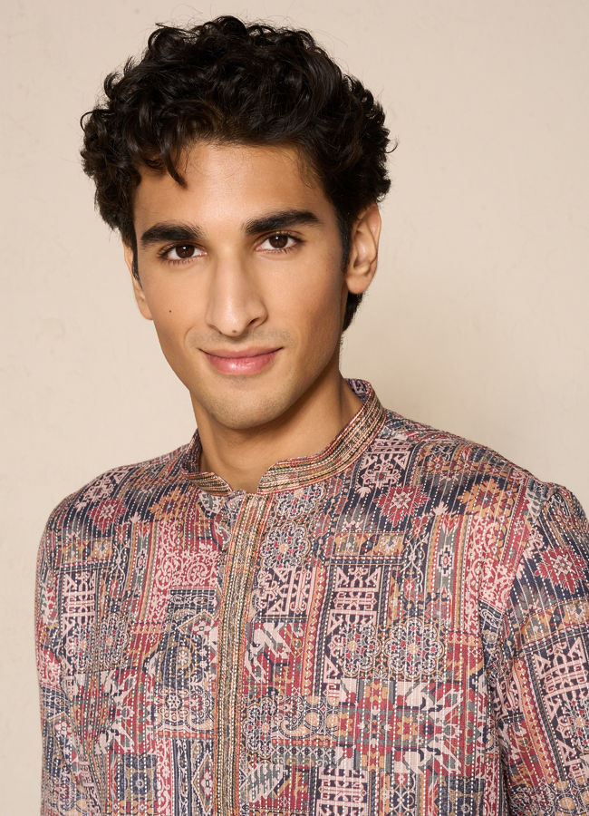 Manyavar Men Blue Printed Kurta Pajama Set