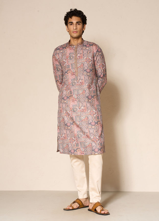 Manyavar Men Blue Printed Kurta Pajama Set