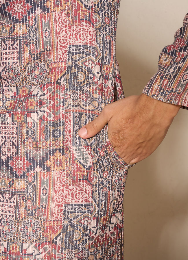 Manyavar Men Blue Printed Kurta Pajama Set