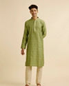 Manyavar Men Light Mid Green Diamond Patterned Kurta Set image number 2