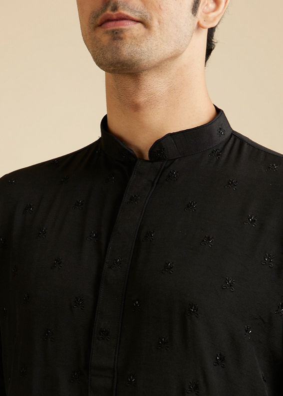 Manyavar Men Midnight Black Buta Embroidered Kurta Set