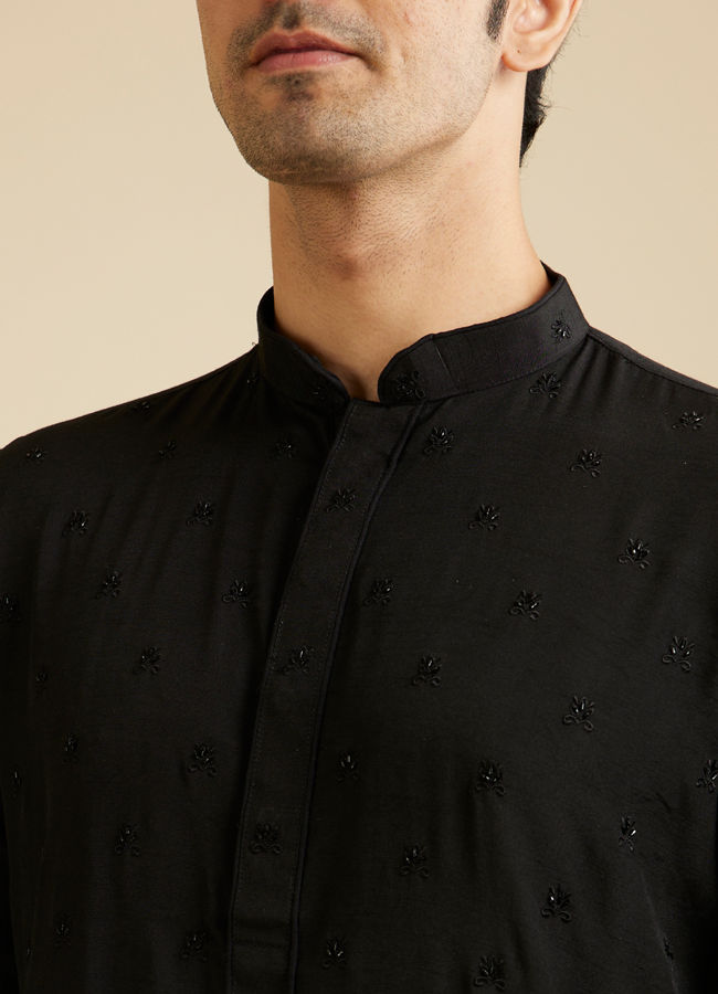 Manyavar Men Midnight Black Buta Embroidered Kurta Set