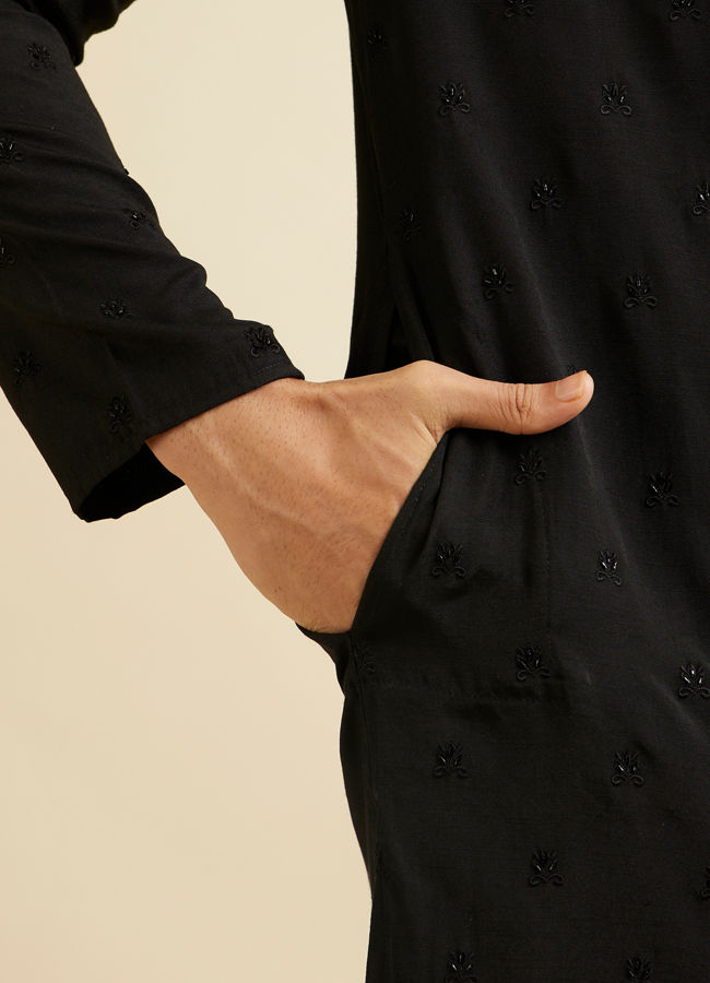 Manyavar Men Midnight Black Buta Embroidered Kurta Set
