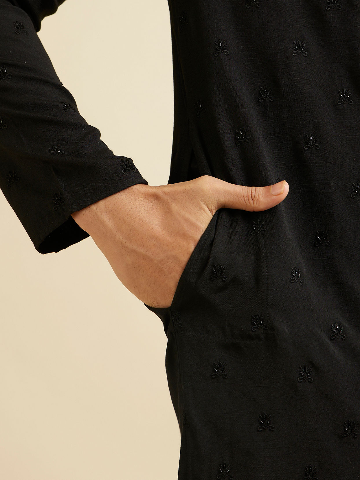 Manyavar Men Midnight Black Buta Embroidered Kurta Set