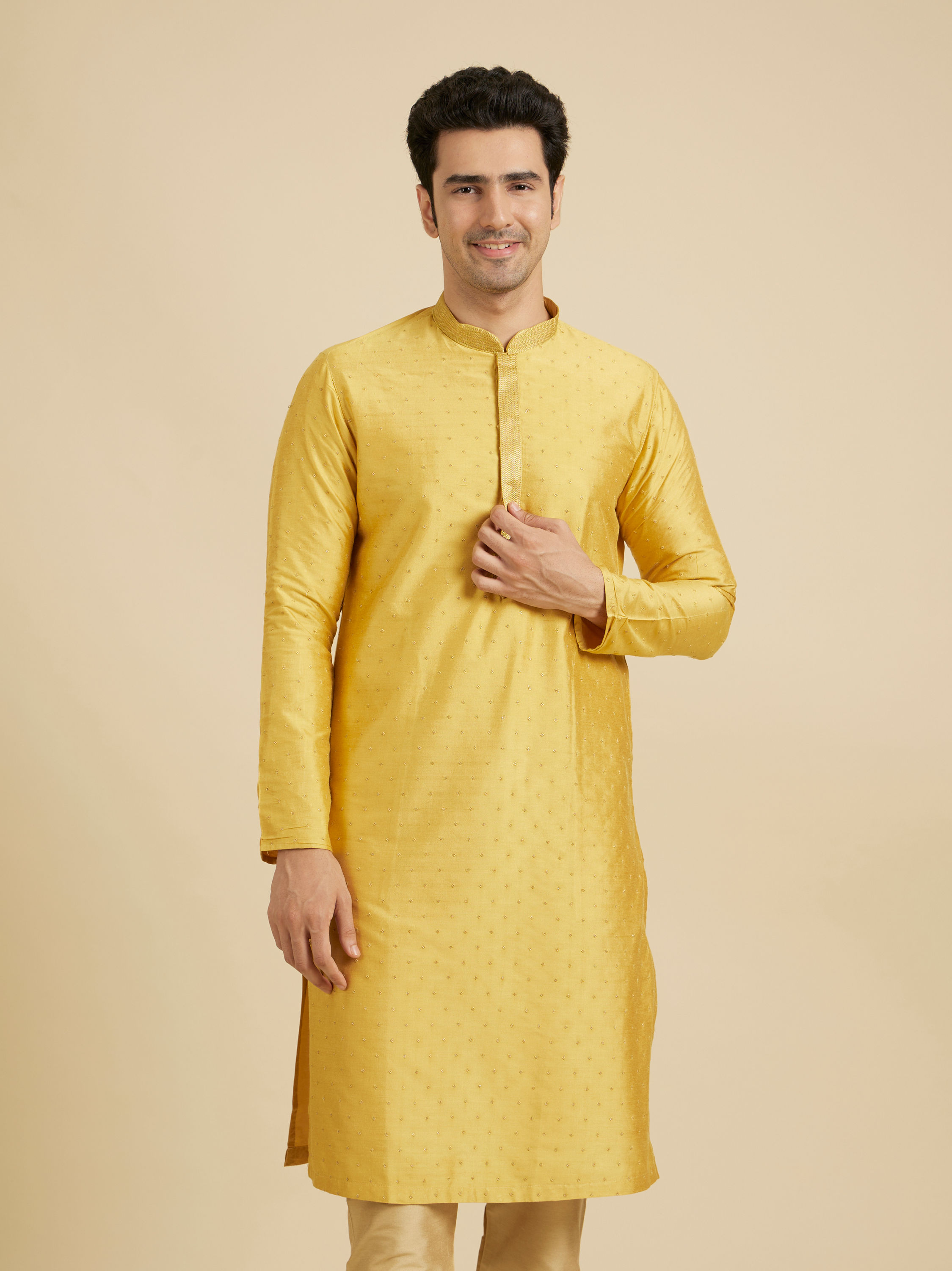 Manyavar Men Golden Embellished Kurta Pajama