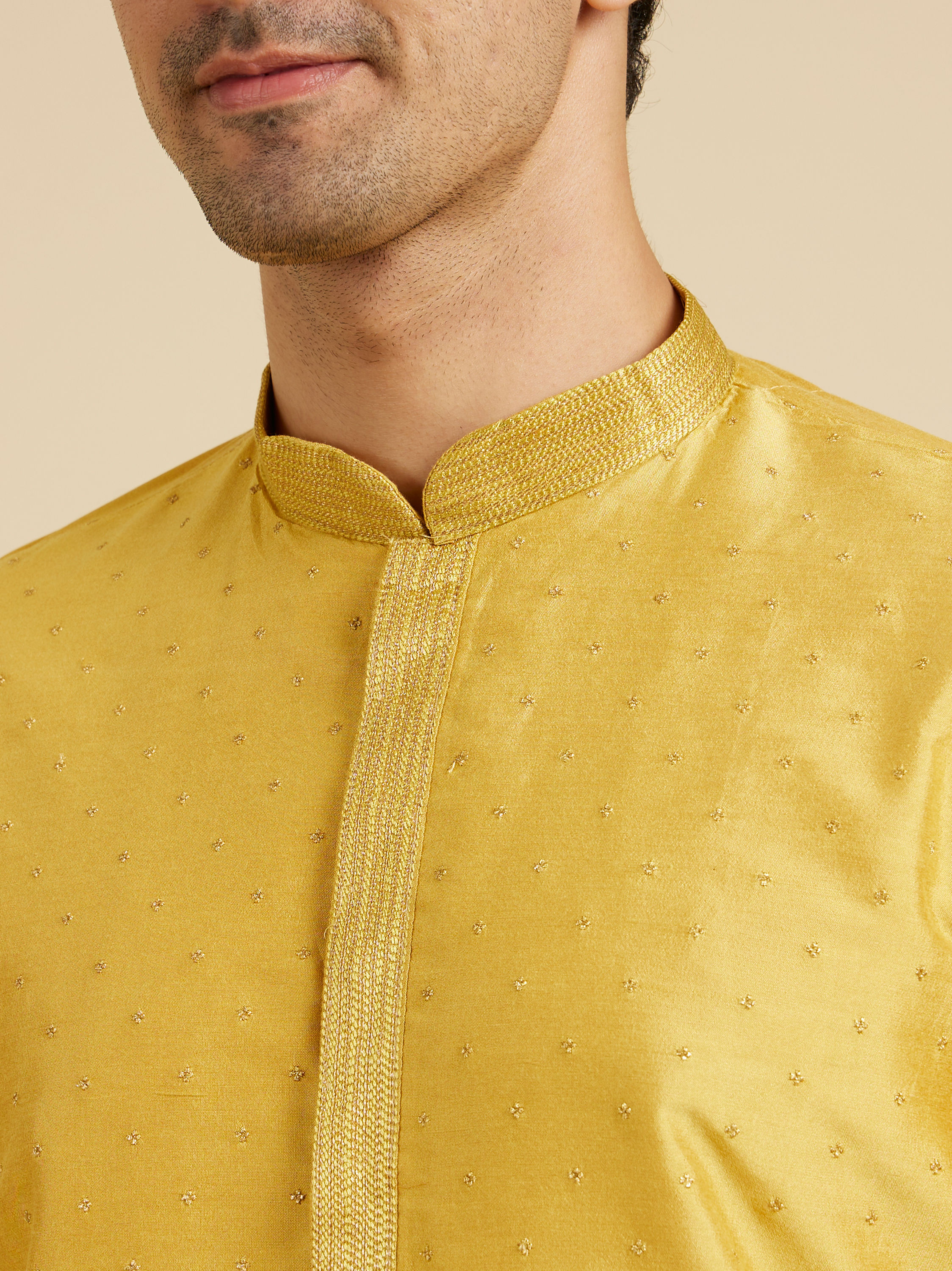 Manyavar Men Golden Embellished Kurta Pajama