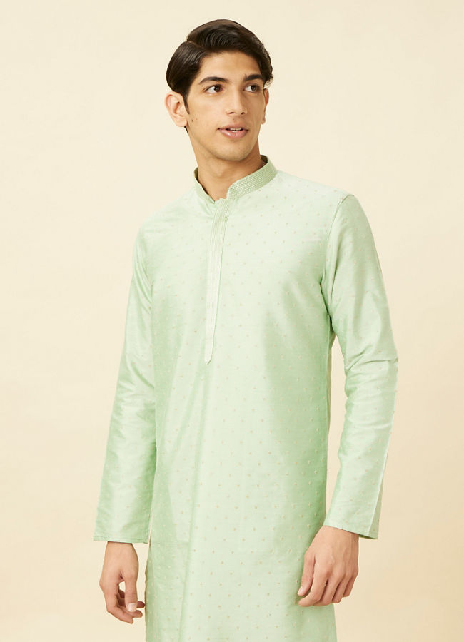 alt message - Manyavar Men Summer Green Embellished Kurta Set image number 0