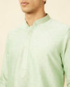 alt message - Manyavar Men Summer Green Embellished Kurta Set image number 1