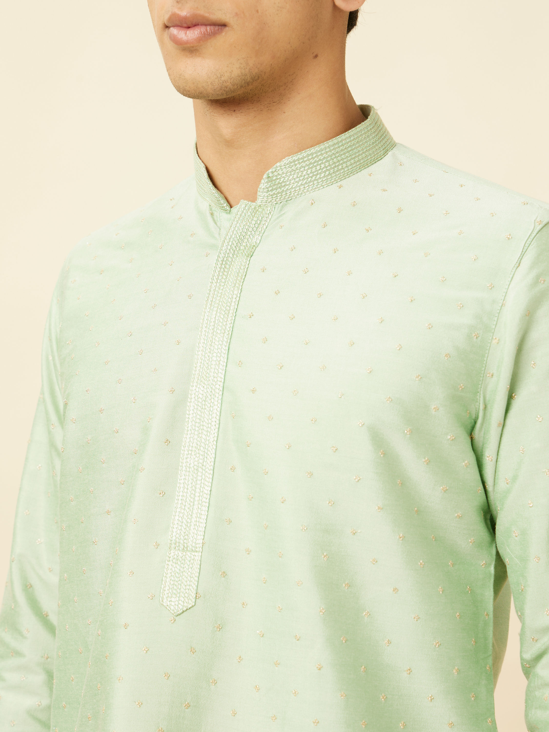 Manyavar Men Summer Green Embellished Kurta Set