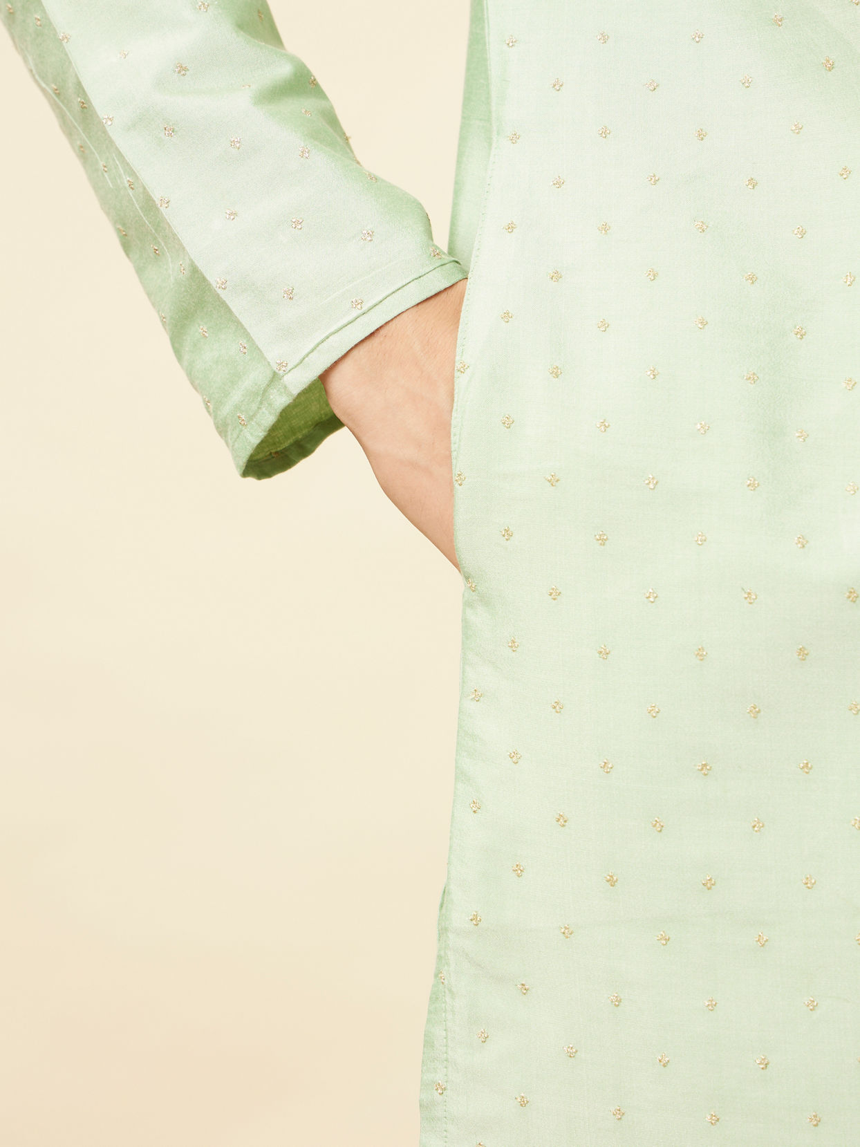 Manyavar Men Summer Green Embellished Kurta Set