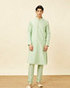 alt message - Manyavar Men Summer Green Embellished Kurta Set image number 2