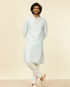 alt message - Manyavar Men Light Blue Kurta Set with Self Motifs image number 2