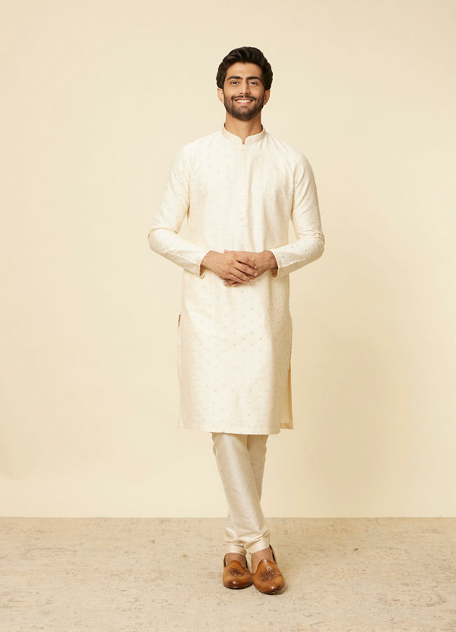 alt message - Manyavar Men Cream Buta Floral Buta Motif Patterned Kurta Set image number 2