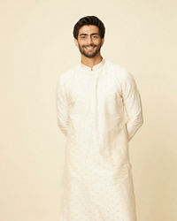 Manyavar Men Cream Buta Floral Buta Motif Patterned Kurta Set