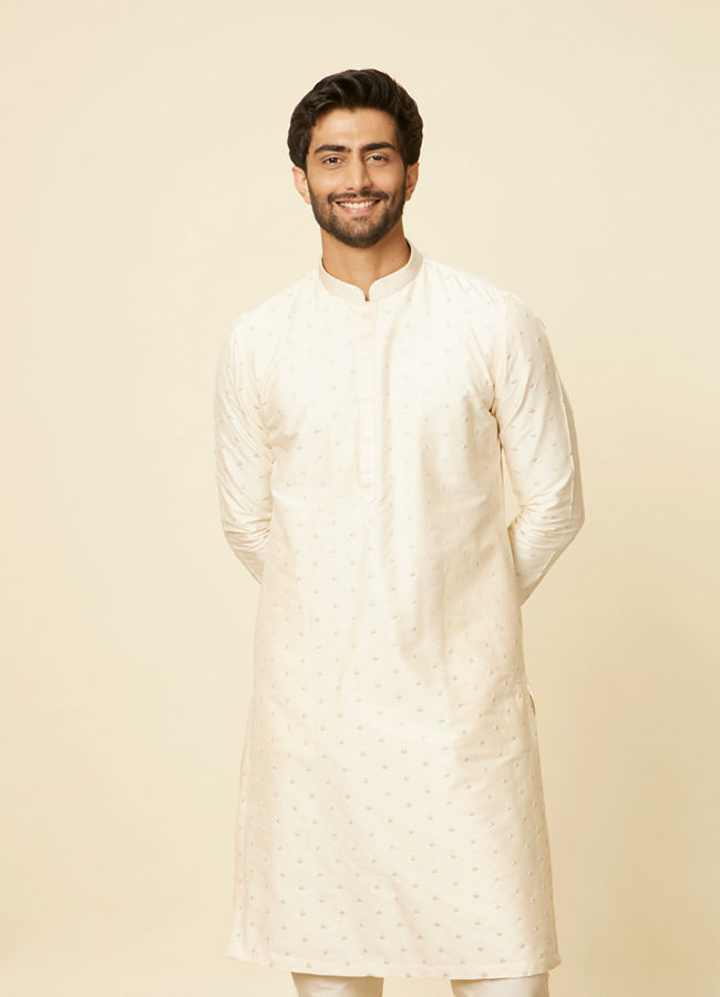 Manyavar Men Cream Buta Floral Buta Motif Patterned Kurta Set