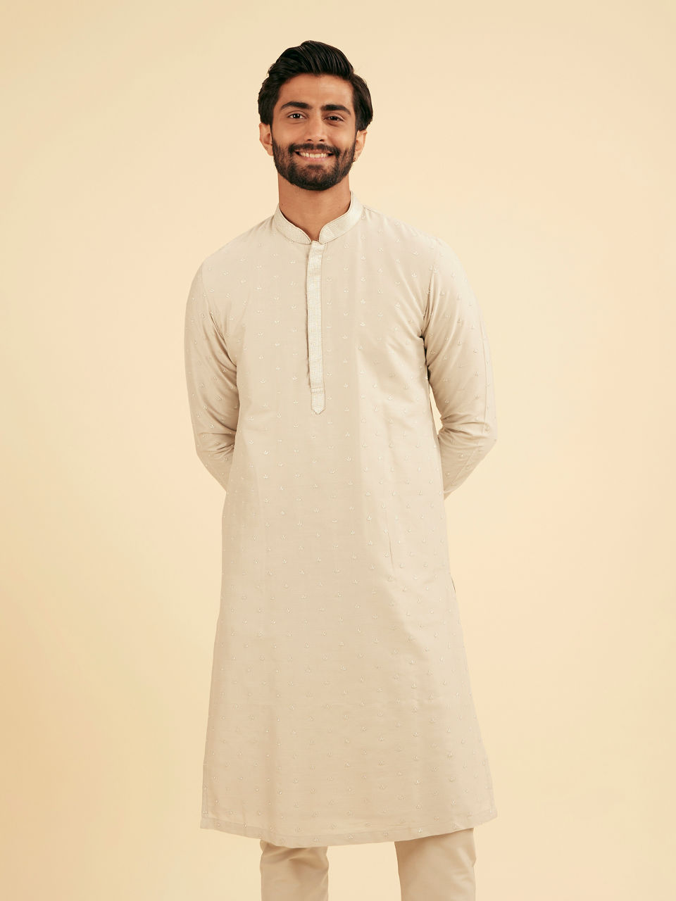 Manyavar Men Elegant Light Grey Kurta Pajama