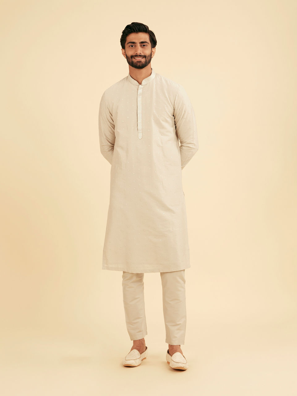 Manyavar Men Elegant Light Grey Kurta Pajama