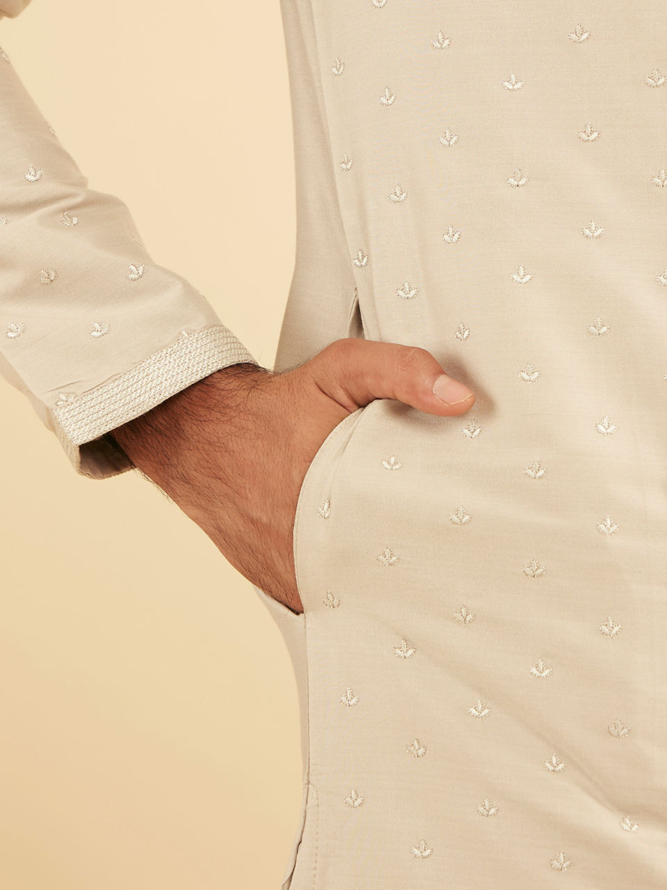 Manyavar Men Elegant Light Grey Kurta Pajama