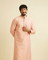 alt message - Manyavar Men Pastel Pink Kurta With Embroidery Work image number 0