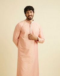 Manyavar Men Pastel Pink Kurta With Embroidery Work