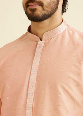Manyavar Men Pastel Pink Kurta Pyjama With Embroidery Work