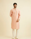 Manyavar Men Pastel Pink Kurta Pyjama With Embroidery Work