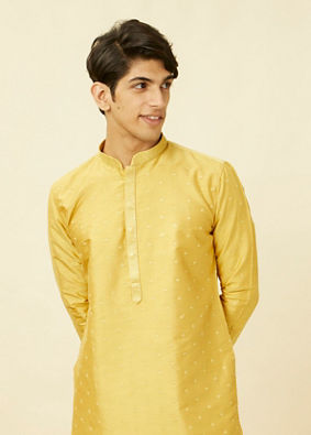 Manyavar Men Sunrise Orange Floral Spot Patterned Kurta Set