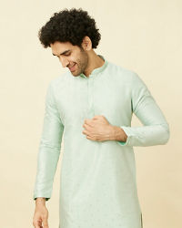 Manyavar Men Light Teal Self Motif Kurta Set