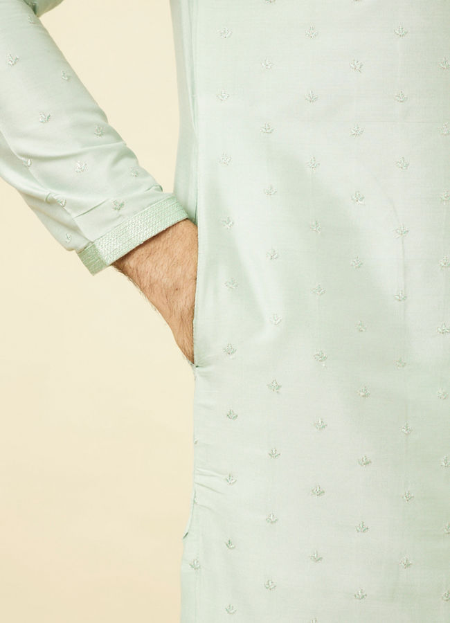 Light Teal Self Motif Kurta Set image number 3