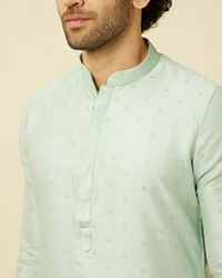 Manyavar Men Light Teal Self Motif Kurta Set