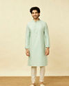 Manyavar Men Light Teal Self Motif Kurta Set