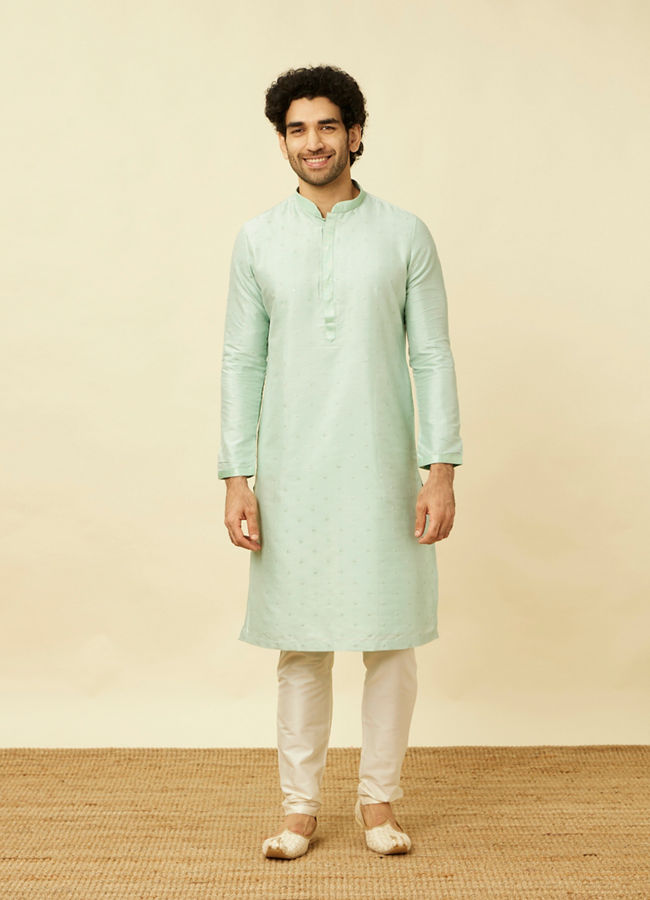 Manyavar Men Light Teal Self Motif Kurta Set