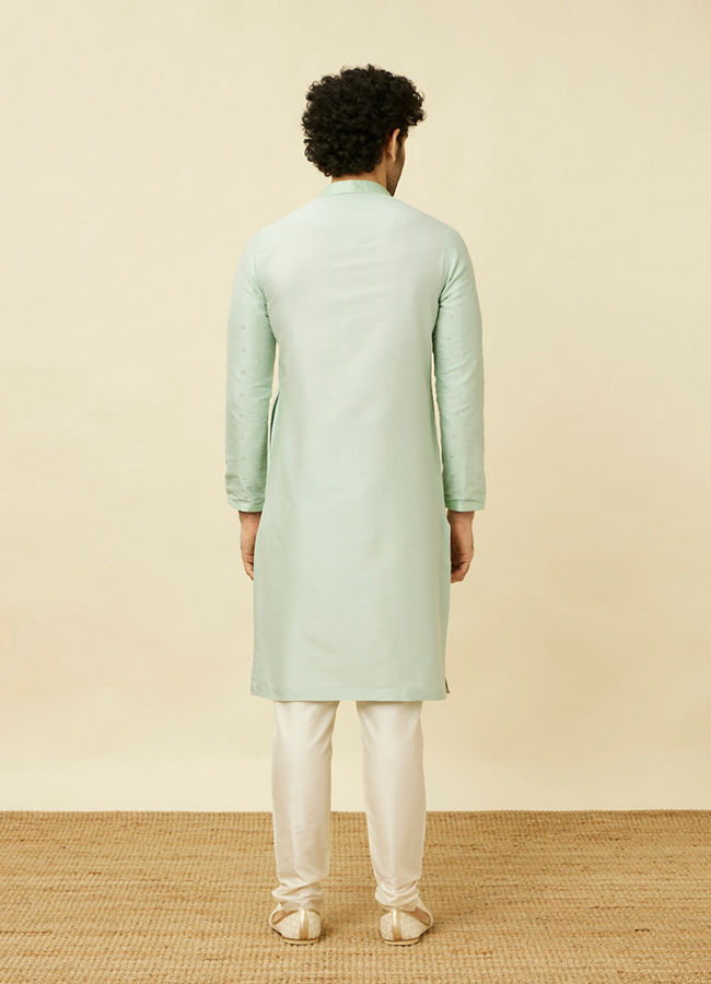 Manyavar Men Light Teal Self Motif Kurta Set