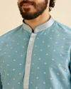 alt message - Manyavar Men Air Force Blue Floral Buta Motif Patterned Kurta Set image number 1