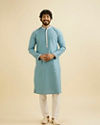 alt message - Manyavar Men Air Force Blue Floral Buta Motif Patterned Kurta Set image number 2