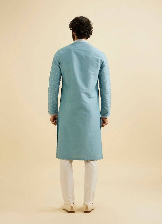 Manyavar Men Air Force Blue Floral Buta Motif Patterned Kurta Set