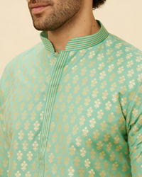 Manyavar Men Mint Green Floral Buta Motif Patterned Kurta Set